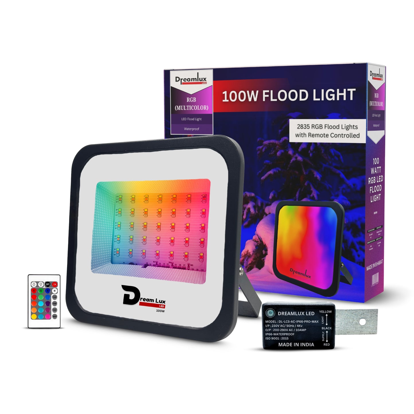 Dreamlux 100Watts RGB 2835 LED Flood Light, LDR Sensor, Dusk to Dawn Sensor, Aluminium Housing, 16 Colours & 4 Modes, IP66 Waterproof, 2 Years Warranty (100W RGB with LDR Sensor)