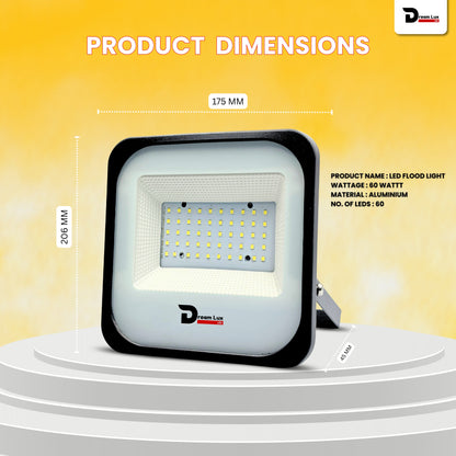 Dreamlux 60 Watt Light Down Chock | Outdoor Flood Lights IP66 Waterproof | Flood Light | Focus Lights | Ultra Bright | Aluminium Body | 85% Energy Saving,Durability (60W Warm White Color)
