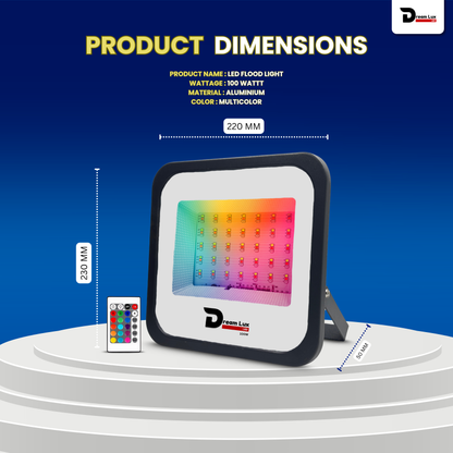 Dreamlux 100Watts RGB 2835 LED Flood Light, LDR Sensor, Dusk to Dawn Sensor, Aluminium Housing, 16 Colours & 4 Modes, IP66 Waterproof, 2 Years Warranty (100W RGB with LDR Sensor)