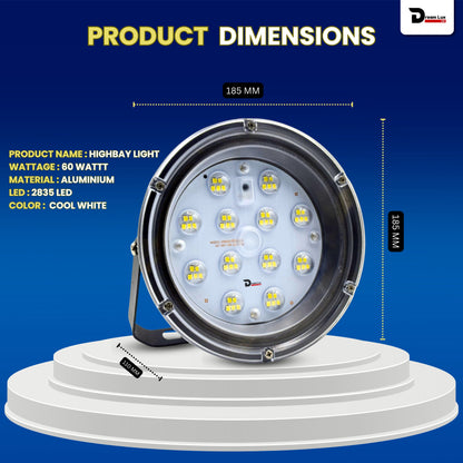 Dreamlux 60W High Bay LED Light | IP66 Waterproof Industrial Hanging Light | 140 LM/W Efficiency| Aluminum Die-Cast Body | Factory, Warehouse & Commercial Use (Color : Cool White)