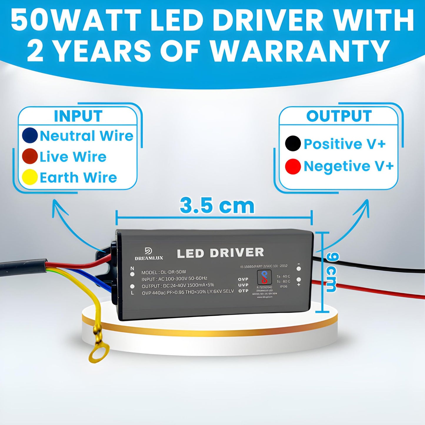 Dreamlux 50watt 1500mA IP65 Led Driver With 6Kv Surge,OVP,UVP,OTP Protection for Street/Flood Light Repairing | BIS Approved | IP65 Waterproof - (Color : Black)