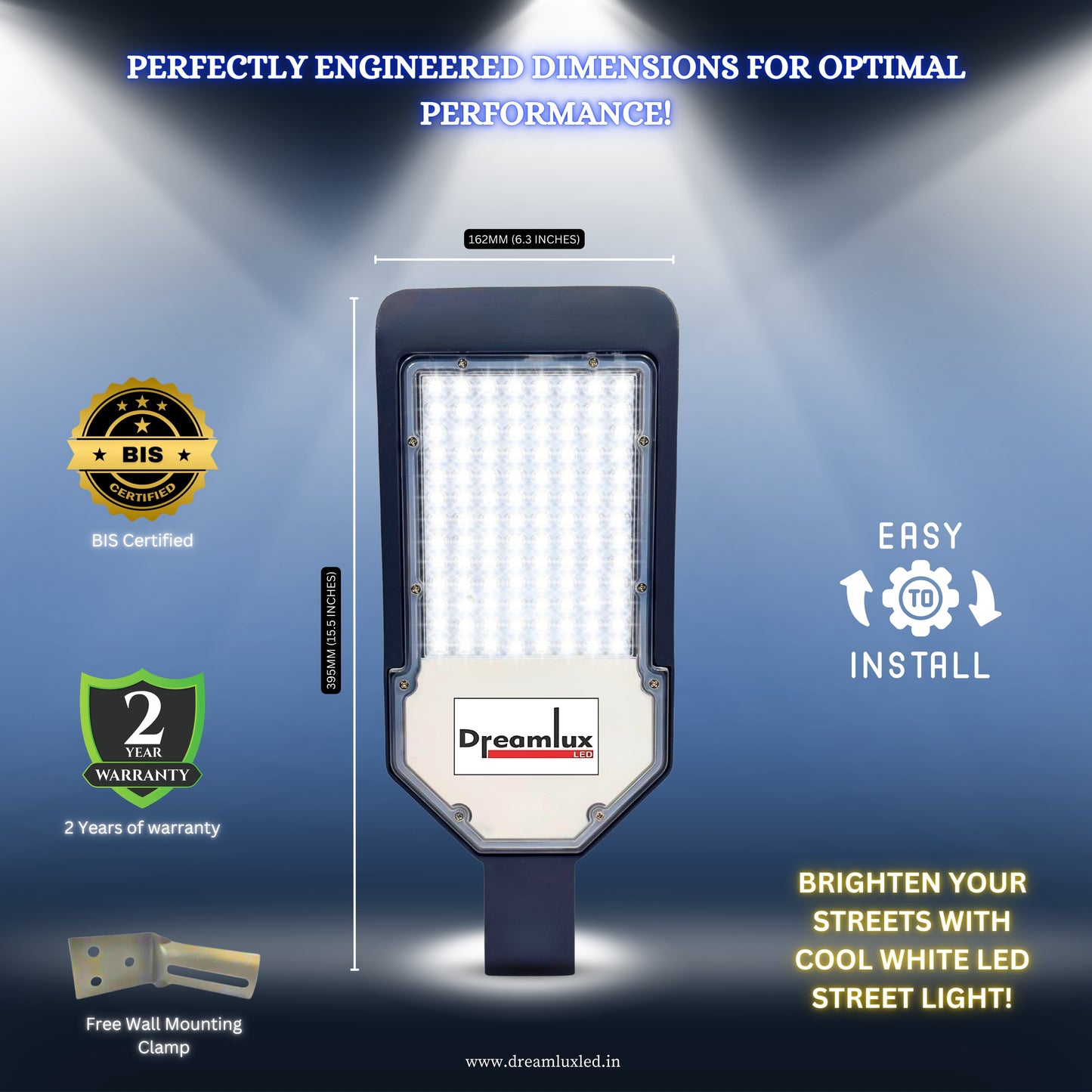 Dreamlux 100W LED Street Light Dusk to Dawn Auto Day/Night ON/Off LDR Sensor Lens Street Light, IP-66 Outdoor Light (Cool White, Aluminum) (LDR Sensor, 100W)