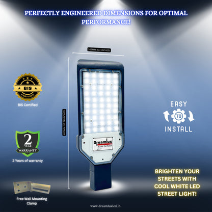 Dreamlux 50 Watt Led Street Light | IP66 Outdoor Waterproof Lens Technology Light for Home, Aluminium Body, Free Wall Mounting Clamp - Color : Cool White