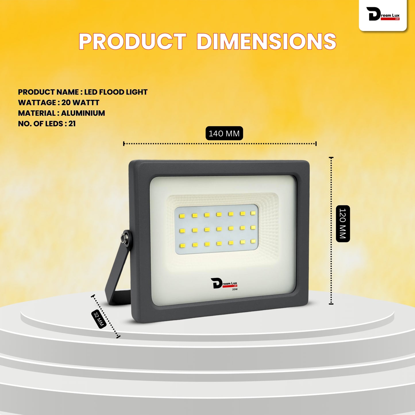 Dreamlux 20W LED Flood Light | IP66 Waterproof Indoor & Outdoor Focus Light for Decoration, Energy-Efficient Halogen Light, Lighting Fixtures for Wall & Home, Color : Warm White