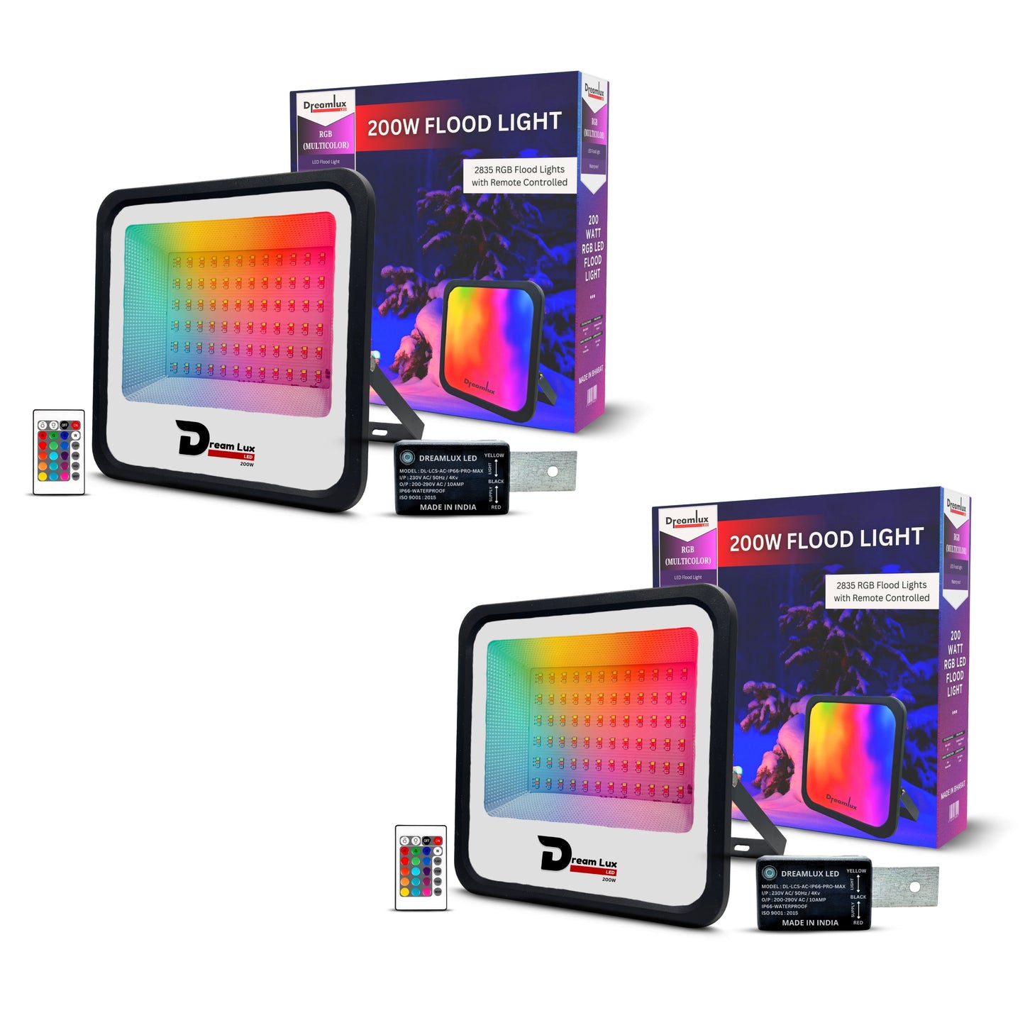 Dreamlux 200Watts RGB 2835 LED Flood Light, LDR Sensor, Dusk to Dawn Sensor, Aluminium Housing, 16 Colours & 4 Modes, IP66 Waterproof, 2 Years Warranty (200W RGB with LDR Sensor)
