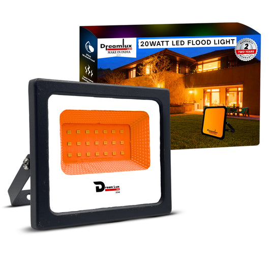 Dreamlux 20W LED Flood Light | IP66 Waterproof Indoor & Outdoor Focus Light for Decoration, Energy-Efficient Halogen Light, Lighting Fixtures for Wall & Home, Color : Orange