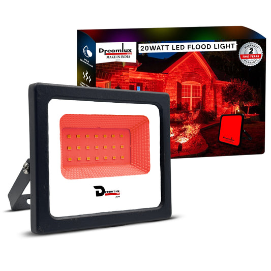 Dreamlux 20W LED Flood Light | IP66 Waterproof Indoor & Outdoor Focus Light for Decoration, Energy-Efficient Halogen Light, Lighting Fixtures for Wall & Home, Color : Red