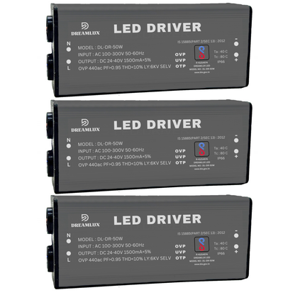 Dreamlux 50watt 1500mA IP65 Led Driver With 6Kv Surge,OVP,UVP,OTP Protection for Street/Flood Light Repairing | BIS Approved | IP65 Waterproof - (Color : Black)