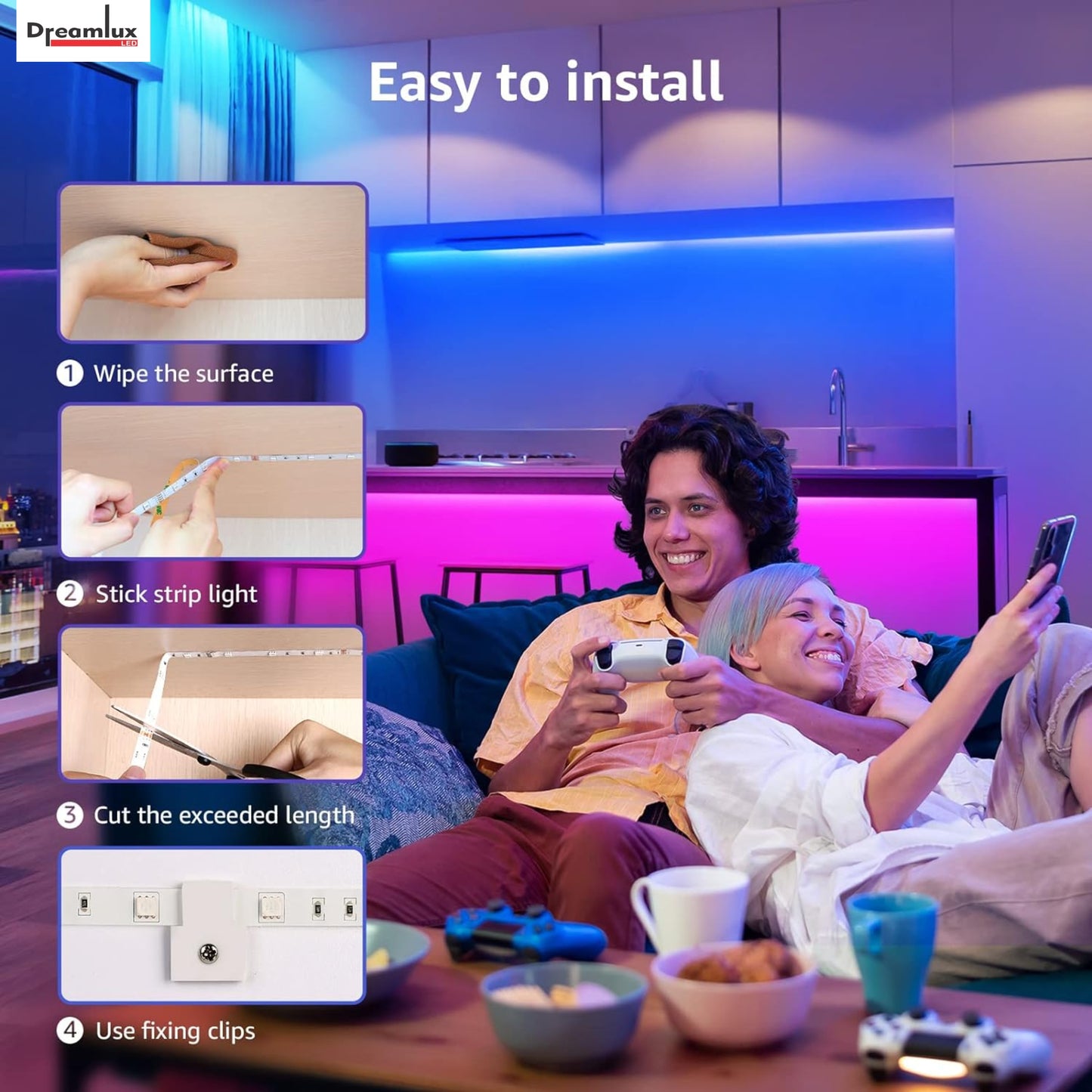 Dreamlux 5V RGB LED Strip Light 2835, 3 Meter with Remote Controller, Room Decoration, Mini Controller for TV, PC, Laptop Bias Lighting, Multi-Color Changing LED Lights for Room