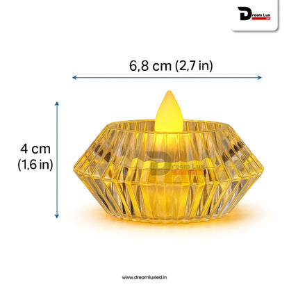 Dreamlux Round Crystal LED Diya| Smokeless Flameless Acrylic Tealight Candle | Battery Operated LED Diya Lights for Home Mandir, Puja & Diwali Decoration (Copy)