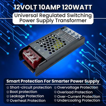 Dreamlux 12VOLT 10AMP 120WATT Switching Power Supply Universal Regulated Transformer, BIS Approved | LED Strip,CCTV cameras,audio amplifier,Indoor use | AC 110V-220V to DC 12V 10A