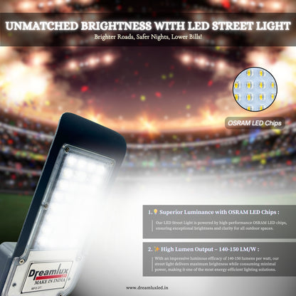 Dreamlux 100W LED Street Light Dusk to Dawn Auto Day/Night ON/Off LDR Sensor Lens Street Light, IP-66 Outdoor Light (Cool White, Aluminum) (LDR Sensor, 100W)