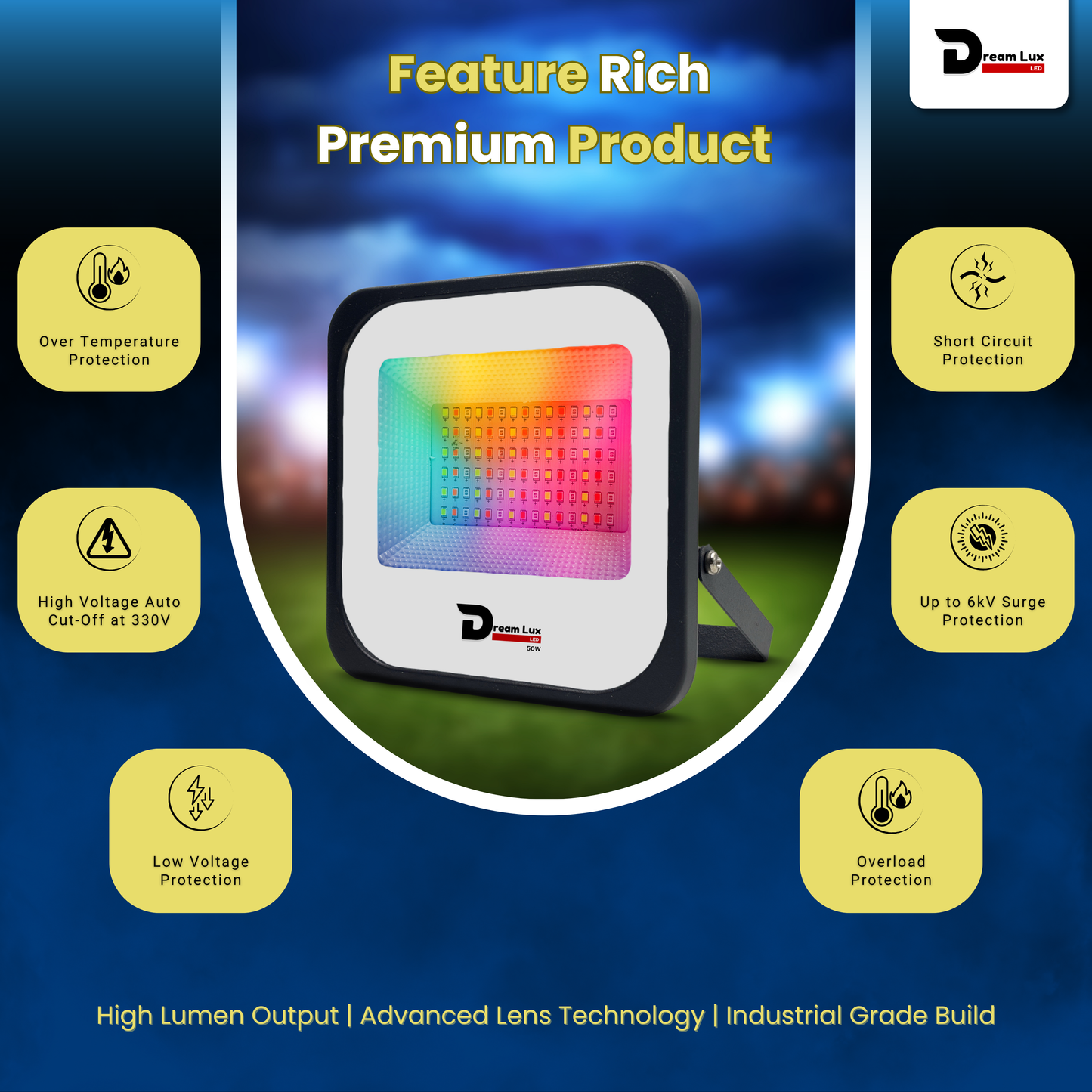Dreamlux 50W RGB Flood Light with Remote Control | Decoration Light, 2835 LED - Color : Multicolor