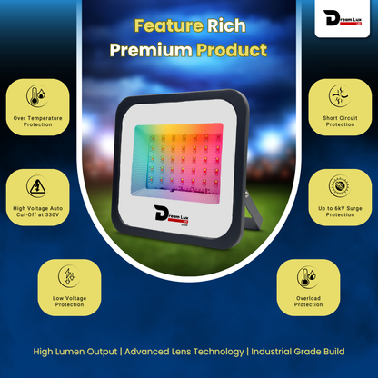 Dreamlux 100Watts RGB 2835 LED Flood Light, LDR Sensor, Dusk to Dawn Sensor, Aluminium Housing, 16 Colours & 4 Modes, IP66 Waterproof, 2 Years Warranty (100W RGB with LDR Sensor)