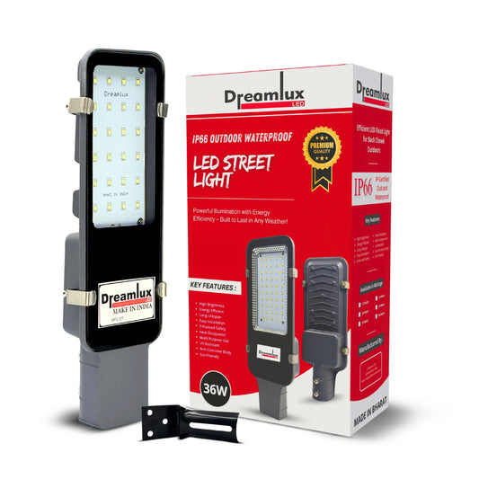 Dreamlux 36 Watt LED Street Light with Free Wall Mounting Clamp | IP66 Outdoor Waterproof | BIS Certified | Upto 85% Energy Saving | Aluminium Body | Road Light- Cool White