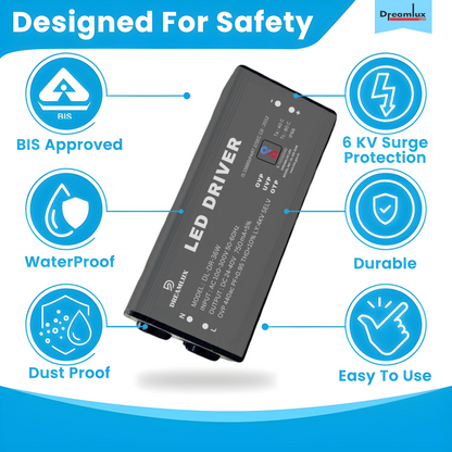 Dreamlux 36watt 750mA IP66 Led Driver With 4Kv Surge,OVP,UVP,OTP Protection for Street/Flood Light Repairing | BIS Approved | IP66 Waterproof - (Color : Black)