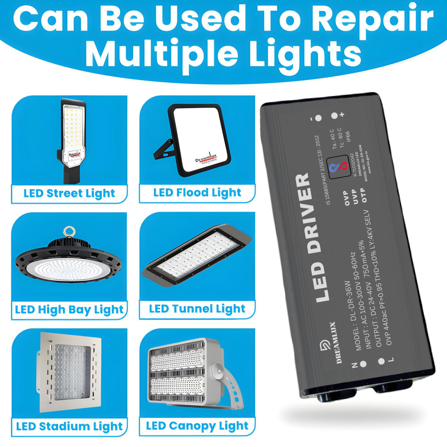 Dreamlux 36watt 750mA IP66 Led Driver With 4Kv Surge,OVP,UVP,OTP Protection for Street/Flood Light Repairing | BIS Approved | IP66 Waterproof - (Color : Black)
