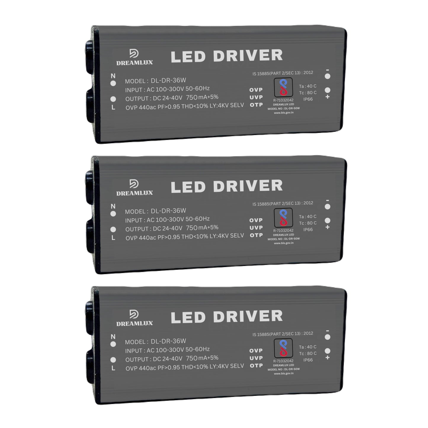 Dreamlux 36watt 750mA IP66 Led Driver With 4Kv Surge,OVP,UVP,OTP Protection for Street/Flood Light Repairing | BIS Approved | IP66 Waterproof - (Color : Black)