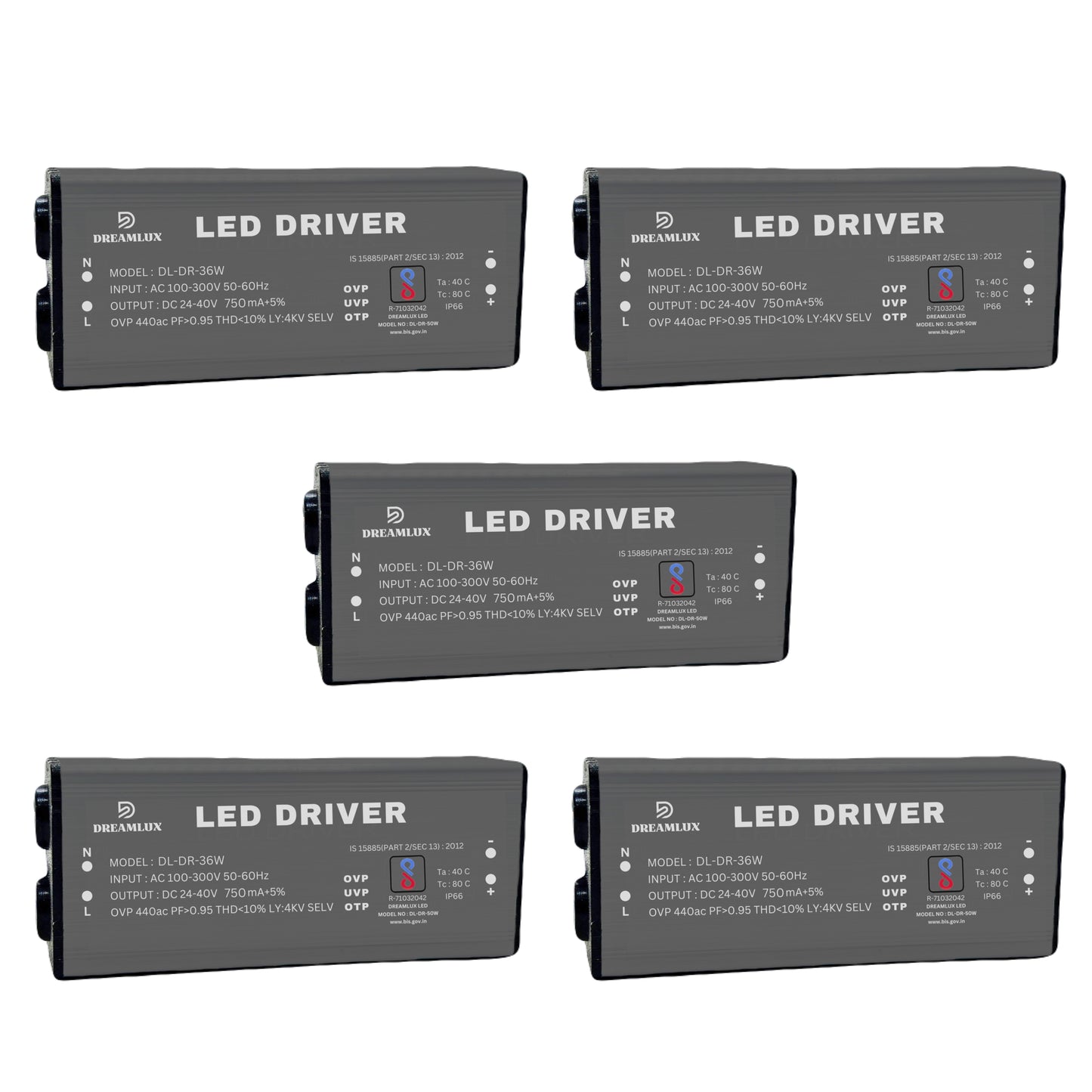 Dreamlux 36watt 750mA IP66 Led Driver With 4Kv Surge,OVP,UVP,OTP Protection for Street/Flood Light Repairing | BIS Approved | IP66 Waterproof - (Color : Black)