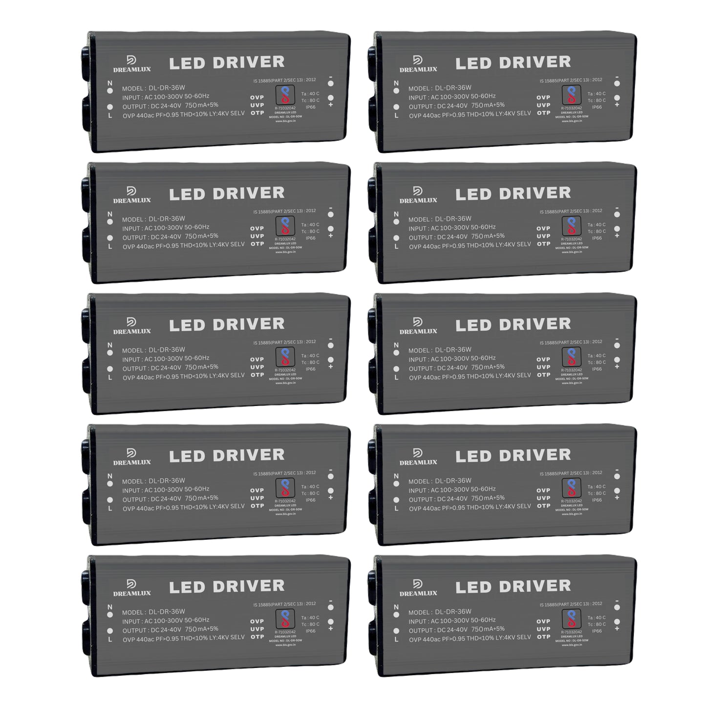 Dreamlux 36watt 750mA IP66 Led Driver With 4Kv Surge,OVP,UVP,OTP Protection for Street/Flood Light Repairing | BIS Approved | IP66 Waterproof - (Color : Black)