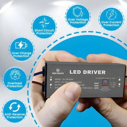 Dreamlux 50watt 1500mA IP65 Led Driver With 6Kv Surge,OVP,UVP,OTP Protection for Street/Flood Light Repairing | BIS Approved | IP65 Waterproof - (Color : Black)