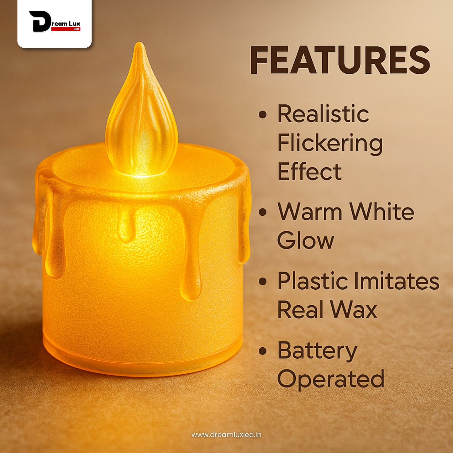 Dreamlux LED Tea Light Candles | Flameless & Smokeless Diya | Decorative Acrylic Tealight Candle for Home, Room, Table, Pooja Room & Festival Décor (Yellow)