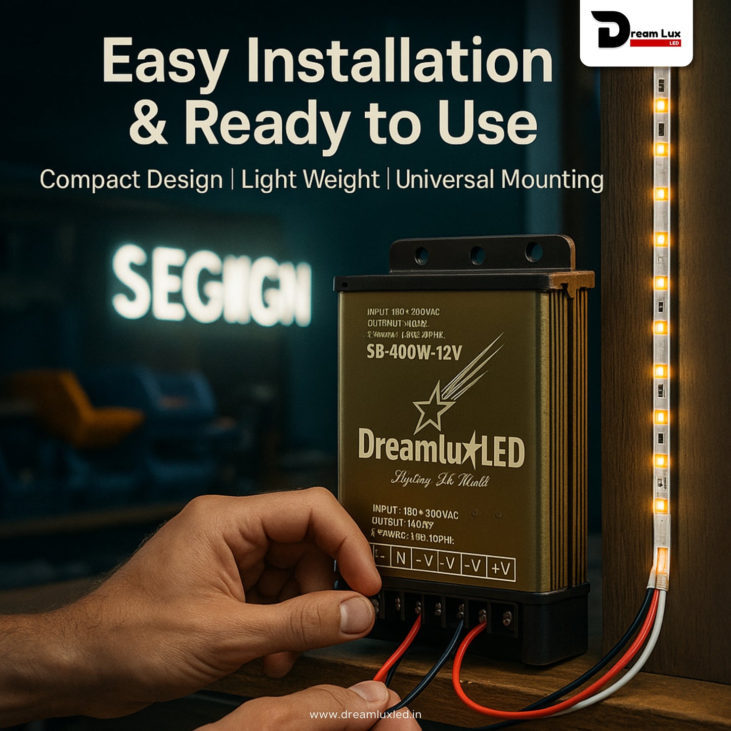 Dreamlux 12V DC Power Supply 400W 33.3A RAIN Proof SMPS 180-264V 50/60Hz AC to 12V DC Converter | IP43 Waterproof, DC Switching Switch for Power SupplyStrip,LED Panels,CCTV