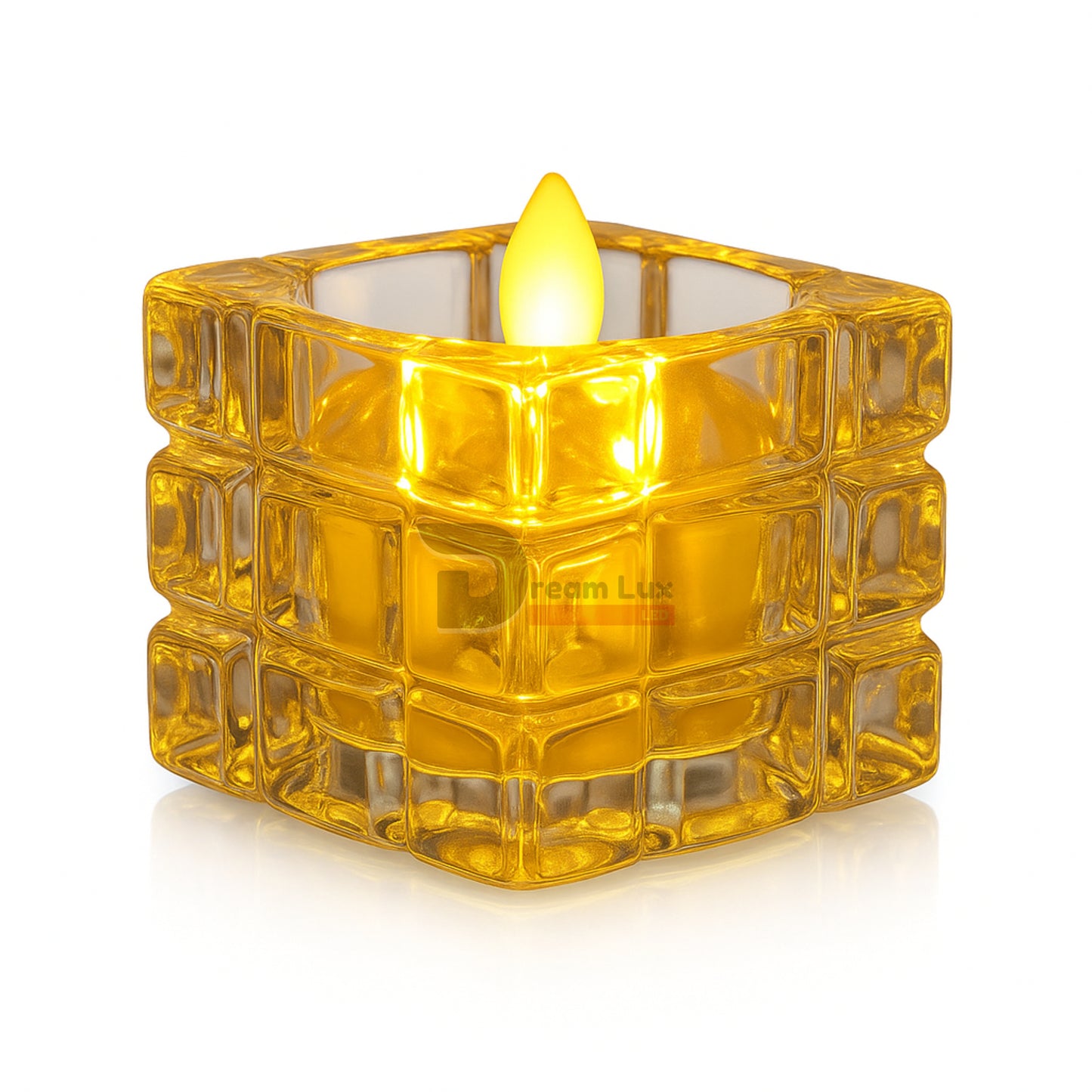 Dreamlux Square Crystal LED Diya | Smokeless Flameless Acrylic Tealight Candle | Battery Operated LED Diya Lights for Home Mandir, Puja & Diwali Decoration