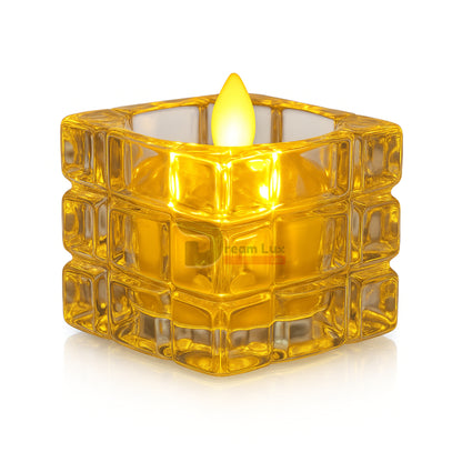 Dreamlux Square Crystal LED Diya | Smokeless Flameless Acrylic Tealight Candle | Battery Operated LED Diya Lights for Home Mandir, Puja & Diwali Decoration