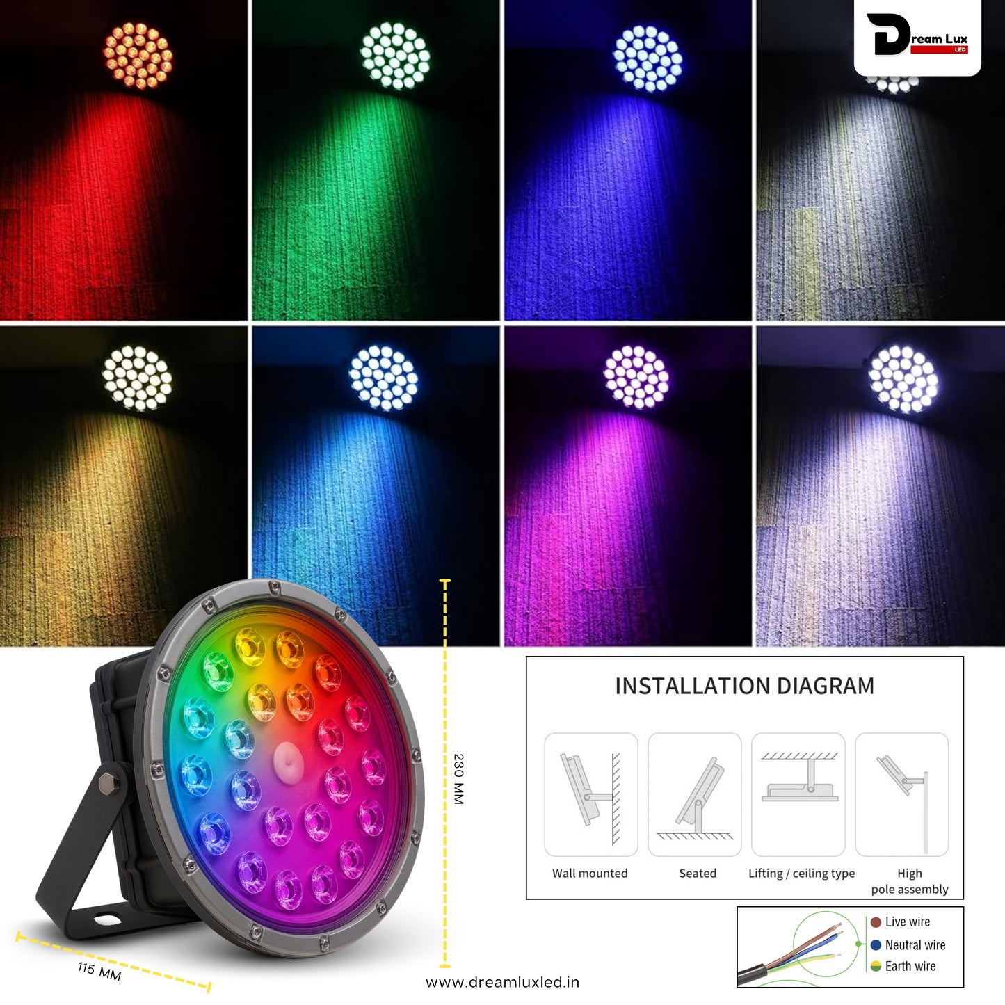 Dreamlux 100W RGB LED Highbay Light | Remote Controlled Disco Light | IP66 Waterproof | 6kV Surge Protection | Lens Model | OSRAM Chips | 150-160LM/W | OVP UVP SCP | BIS Certified (RGB PAR LIGHT)