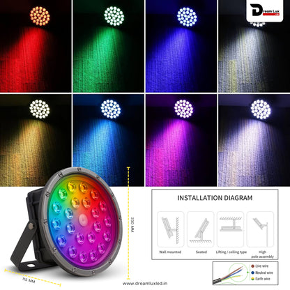 Dreamlux 100W RGB LED Highbay Light | Remote Controlled Disco Light | IP66 Waterproof | 6kV Surge Protection | Lens Model | OSRAM Chips | 150-160LM/W | OVP UVP SCP | BIS Certified (RGB PAR LIGHT)