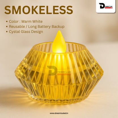 Dreamlux Round Crystal LED Diya| Smokeless Flameless Acrylic Tealight Candle | Battery Operated LED Diya Lights for Home Mandir, Puja & Diwali Decoration (Copy)