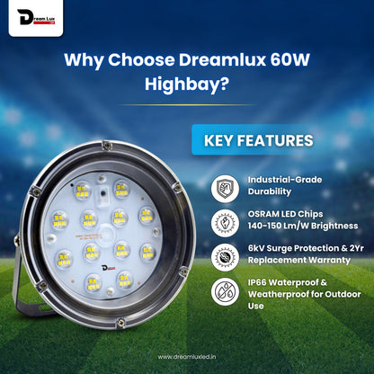 Dreamlux 60W High Bay LED Light | IP66 Waterproof Industrial Hanging Light | 140 LM/W Efficiency| Aluminum Die-Cast Body | Factory, Warehouse & Commercial Use (Color : Cool White)