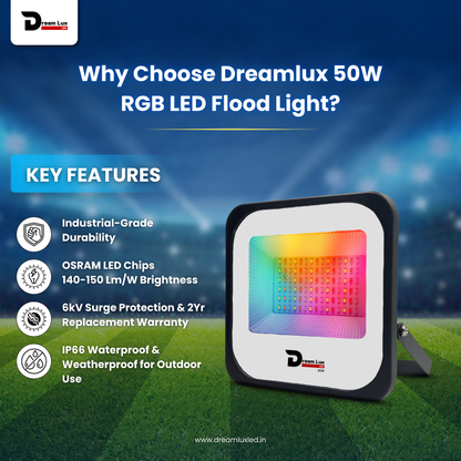 Dreamlux 50W RGB Flood Light with Remote Control | Decoration Light, 2835 LED - Color : Multicolor