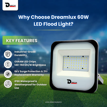 Dreamlux 60 Watt Light Down Chock | Outdoor Flood Lights IP66 Waterproof | Flood Light | Focus Lights | Ultra Bright | Aluminium Body | 85% Energy Saving,Durability (60W Blue Color)