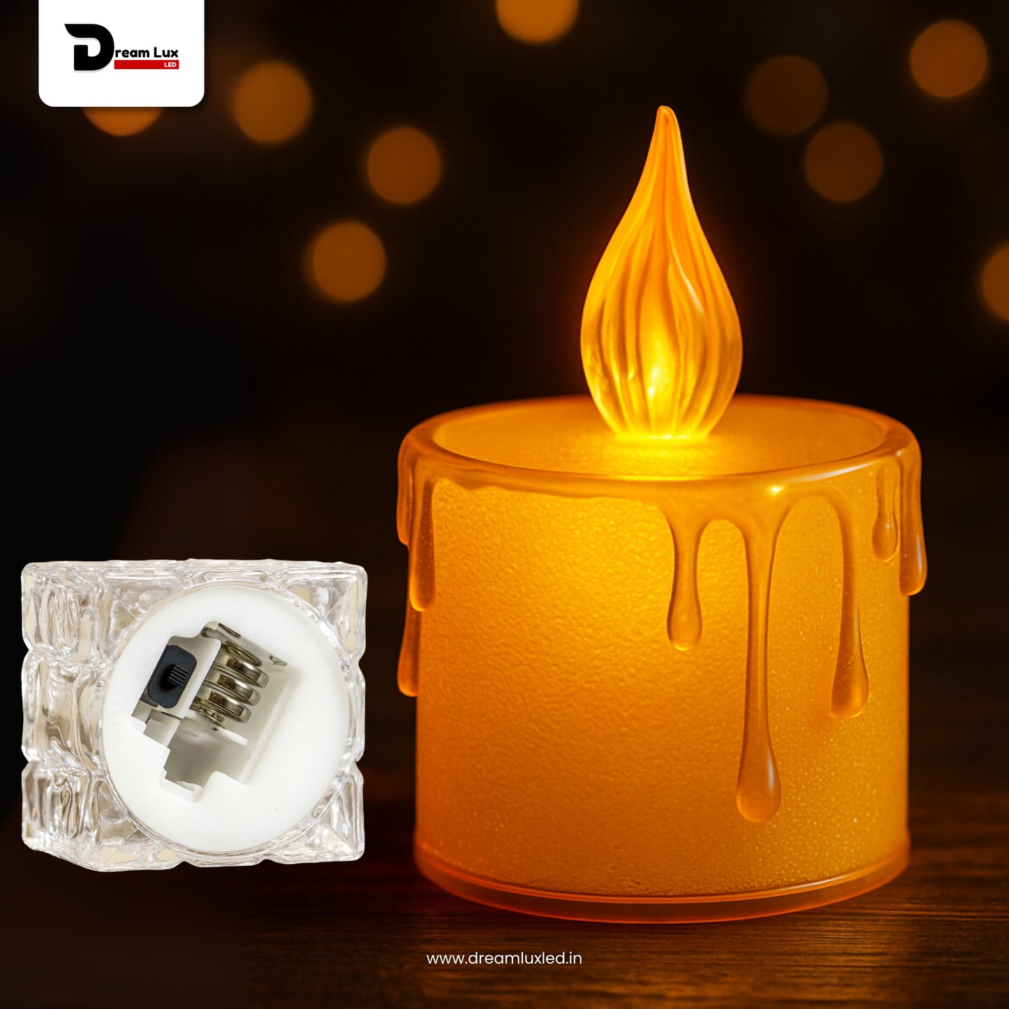 Dreamlux LED Tea Light Candles | Flameless & Smokeless Diya | Decorative Acrylic Tealight Candle for Home, Room, Table, Pooja Room & Festival Décor (Yellow)