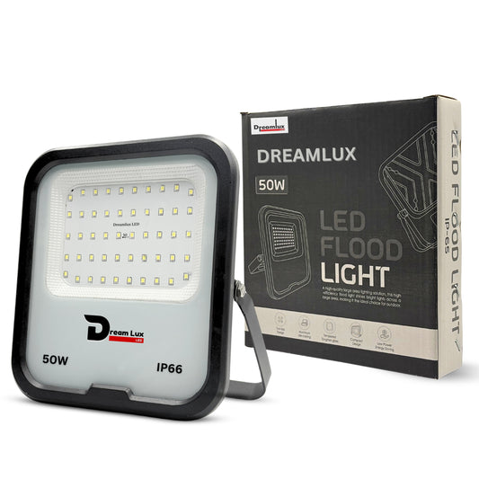 Dreamlux 50W LED Flood Light | Cool White 6500K Color Temperature LED Lamp| IP66 Waterproof 6Kv Surge Protection Focus Light for Factory, Garage, Parking, Garden, Playground & Shop (Cool White, 50 Watts)