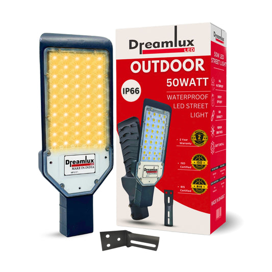 Dreamlux 50W LED Street Light with Lens Technology | IP66 Waterproof | Osram Chips | BIS Certified | Outdoor Light for Roads, Gardens, Factories & More (Warm White, 50 Watts)