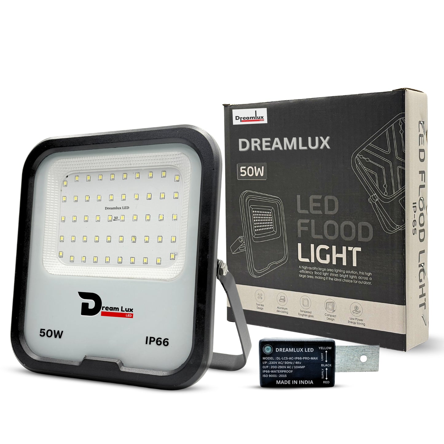 Dreamlux 50W LED Flood Light with Dusk to Dawn Sensor | Cool White 6500K | Automatic Day-Night On/Off | IP66 Waterproof, 6Kv Surge Protection Focus Light for Garden & Shop (50W, LDR Sensor)