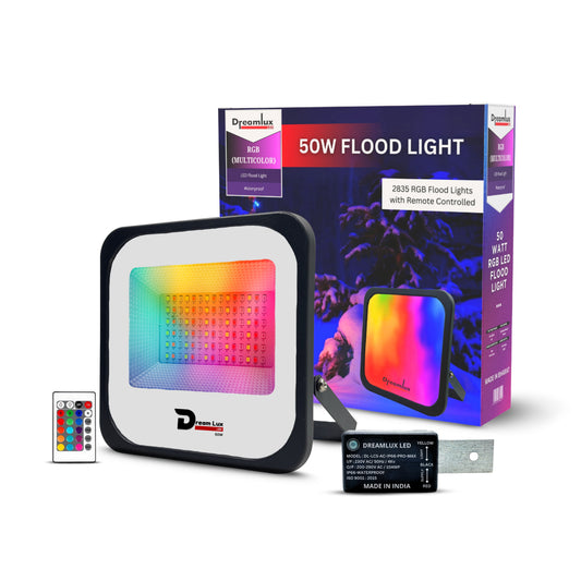 Dreamlux 50Watts RGB 2835 LED Flood Light, LDR Sensor, Dusk to Dawn Sensor, Aluminium Housing, 16 Colours & 4 Modes, IP66 Waterproof, 2 Years Warranty (50W RGB with LDR Sensor)