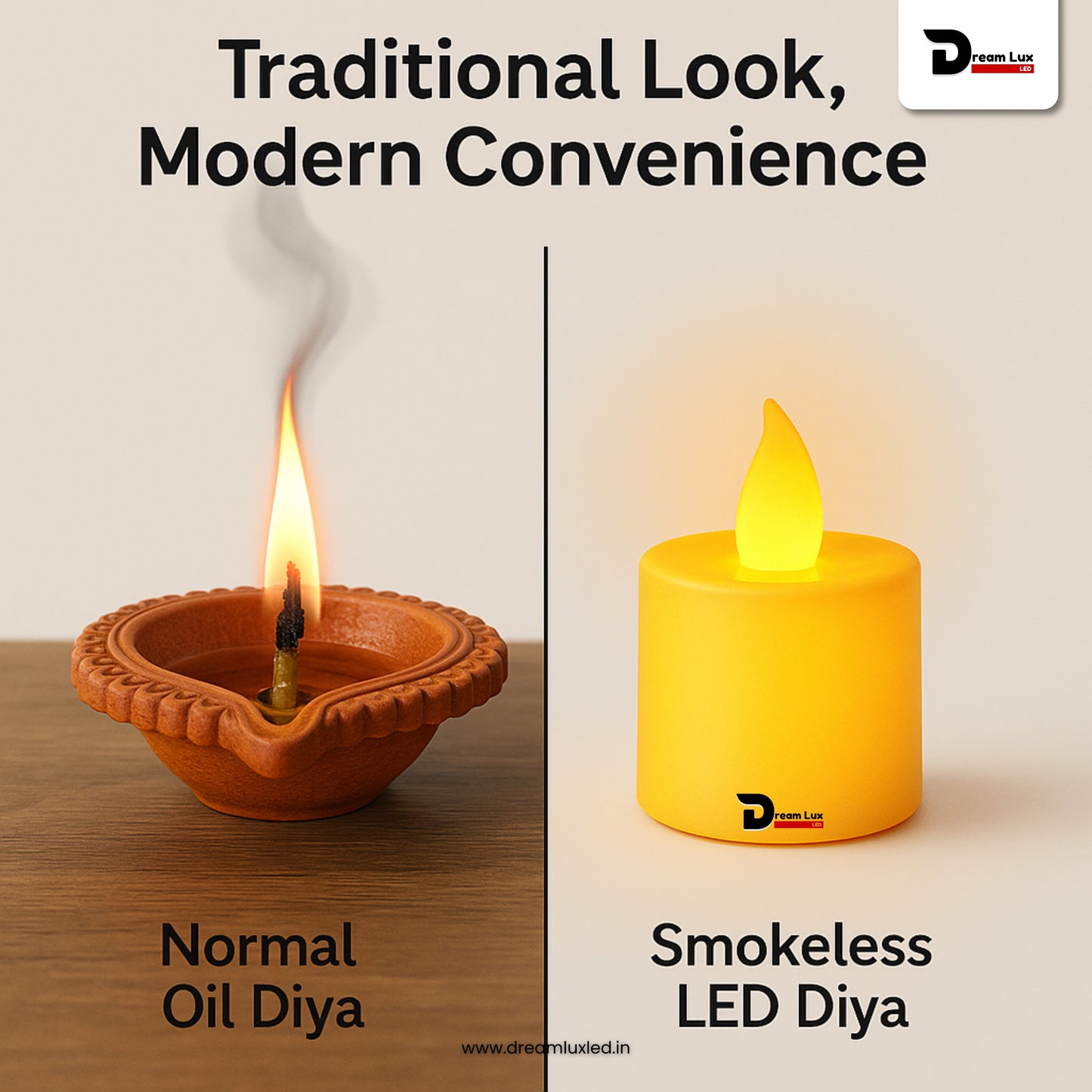 Dreamlux LED Tea Light Candles | Flameless & Smokeless Diya | Decorative Acrylic Tealight Candle for Home, Room, Table, Pooja Room & Festival Décor (Yellow)