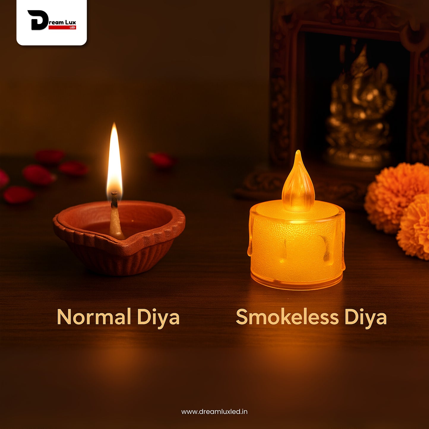 Dreamlux LED Tea Light Candles | Flameless & Smokeless Diya | Decorative Acrylic Tealight Candle for Home, Room, Table, Pooja Room & Festival Décor (Yellow)