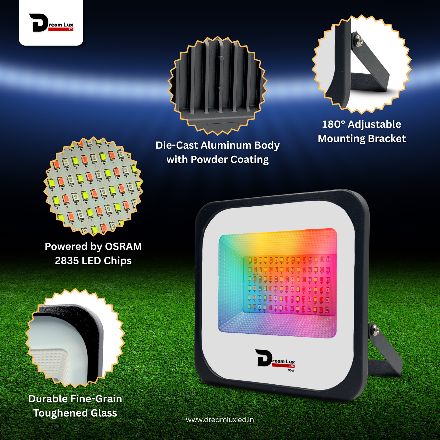 Dreamlux 50W RGB Flood Light with Remote Control | Decoration Light, 2835 LED - Color : Multicolor