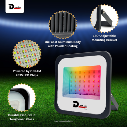 Dreamlux 100Watts RGB 2835 LED Flood Light, LDR Sensor, Dusk to Dawn Sensor, Aluminium Housing, 16 Colours & 4 Modes, IP66 Waterproof, 2 Years Warranty (100W RGB with LDR Sensor)