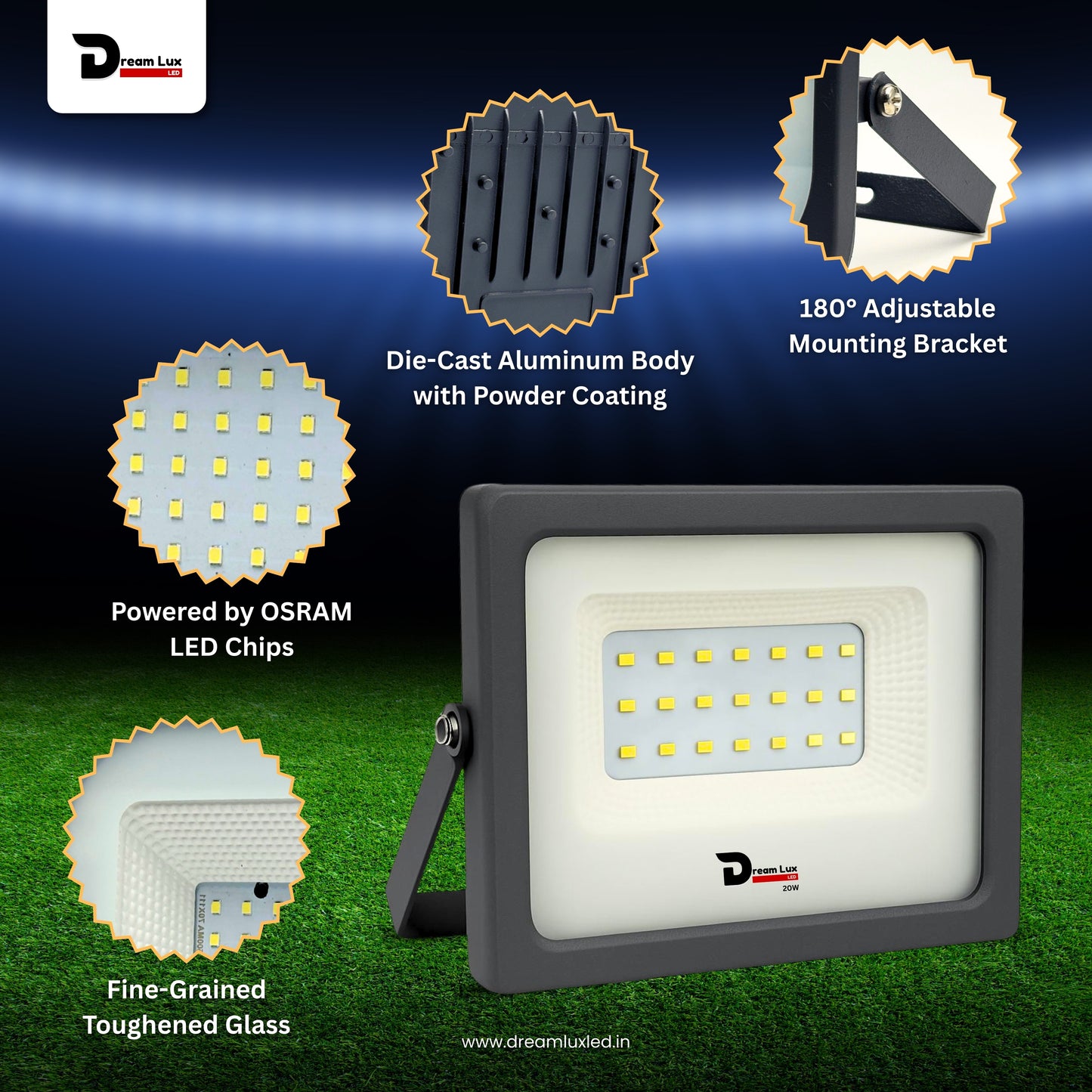 Dreamlux 20W LED Flood Light | IP66 Waterproof Indoor & Outdoor Focus Light for Decoration, Energy-Efficient Halogen Light, Lighting Fixtures for Wall & Home, Color : Green