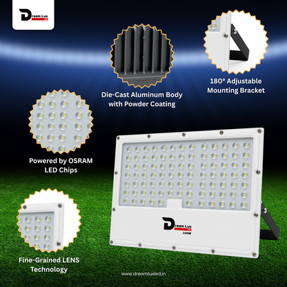 Dreamlux 100W LED Flood Light with Lens Technology | IP66 Waterproof, BIS Approved, 140-150lm/W, Outdoor Focus Light for Garden, Garage, Street- Cool White