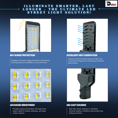 Dreamlux 50W LED Street Light with Lens Technology | IP66 Waterproof | Osram Chips | BIS Certified | Outdoor Light for Roads, Gardens, Factories & More (Warm White, 50 Watts)