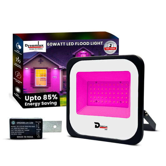Dreamlux 60W Dusk to Dawn LED Waterproof Flood Light with Auto On/Off Day Night Sensor | BIS Approved | Aluminium Body, Color - Pink