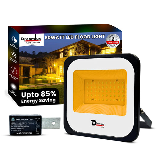 Dreamlux 60W Dusk to Dawn LED Waterproof Flood Light with Auto On/Off Day Night Sensor | BIS Approved | Aluminium Body, Color - Warm White
