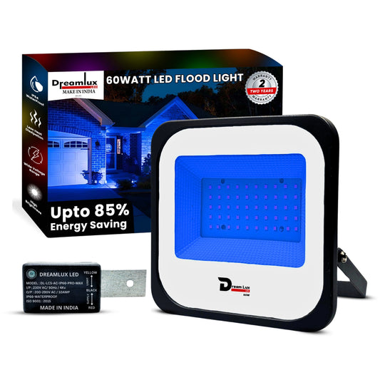 Dreamlux 60W Dusk to Dawn LED Waterproof Flood Light with Auto On/Off Day Night Sensor | BIS Approved | Aluminium Body, Color - Blue
